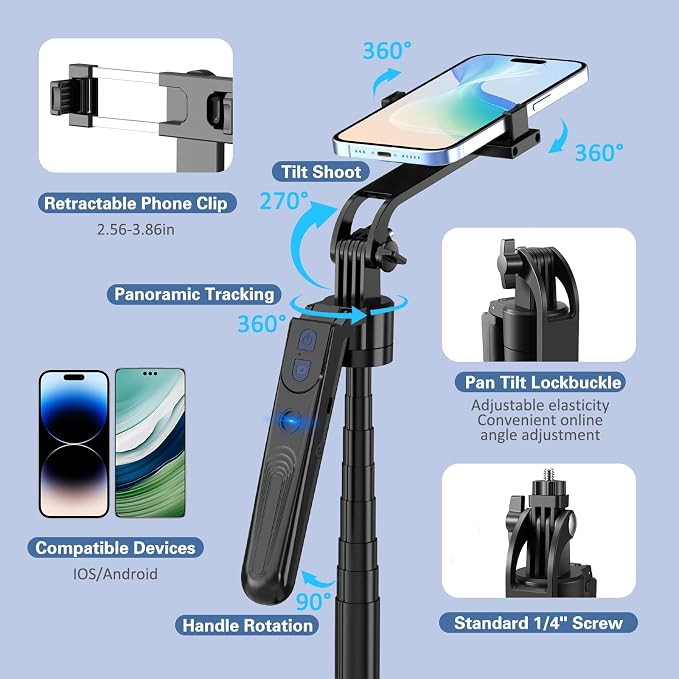 Auto Face Tracking Tripod for iPhone with Light,70inch Phone Tripod Holder with Gesture Control,Travel Selfie Stick for Content Creator Vlog Live Stream Video Recording - Image 5