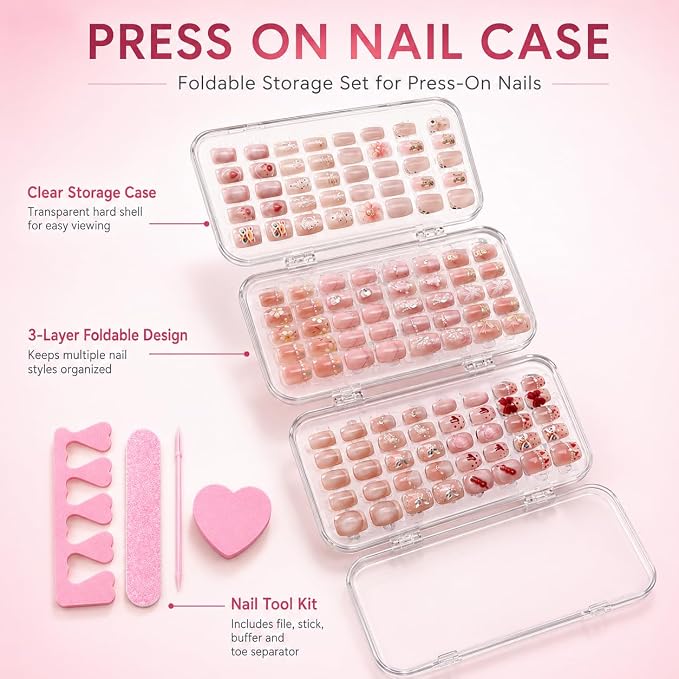 Tri-Fold Press On Nail Organizer Case | 4-Page Portable Storage Box for Fake Nails, Clear PET Plastic Travel Holder (6×3.2×1.8 inch) - Image 2