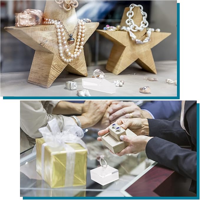 AHANDMAKER 2 Sets Acrylic Ring Display Holder, Triangle Square Clear Acrylic Block Jewelry Storage Stand for Ring Jewelly Display Home Trade Show Photo Prop Exhibit - Image 6