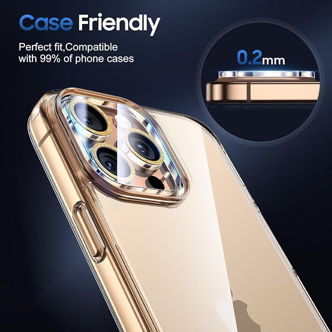 UniqueMe for 3 Pack iPhone 16 Pro/16 Pro Max Camera Lens Protector- Gold | Drop Protection, Case Friendly, 9H Tempered Glass, Camera Cover Screen, Update New Version - Image 6