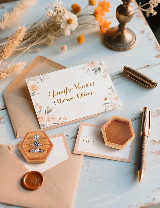 MFXIP Velvet 3 Slots Jewelry Ring Box Engagement Wedding Box Keepsake Box Bridal Photo Ring Triple Slots Hexagon - Image 4