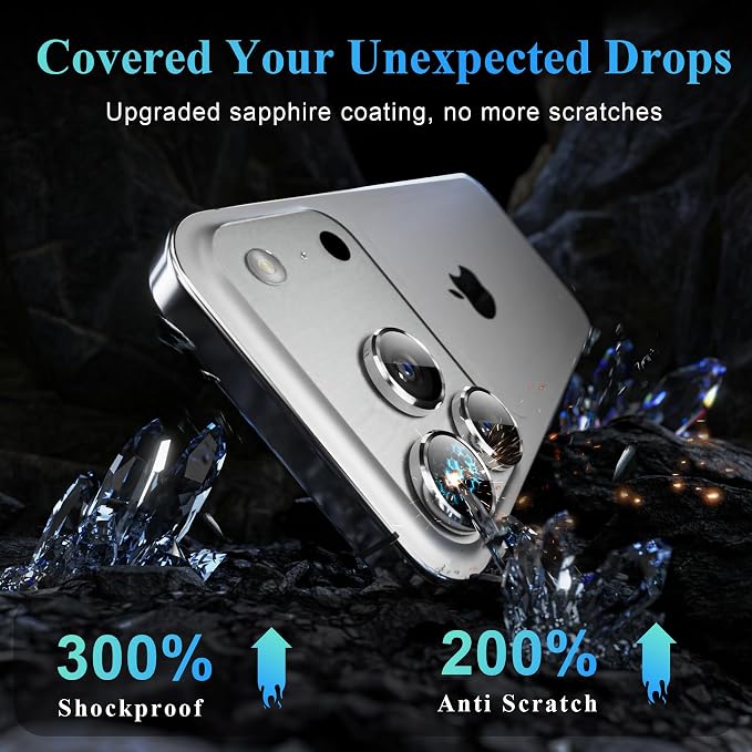 YWXTW Camera Lens Protector for iPhone 17 Pro/iPhone 17 Pro Max, [1 Step Installation Tray] Tempered Glass Screen Protector Metal Individual Camera Cover Accessories Case Friendly (Silver) - Image 3