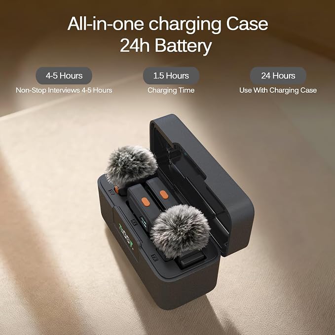 Ai Mini Mic Wireless Lavalier Microphone System (2TX+2RX+Case), Magnetic & Clip-On Microphone for iPhone, Android, Vlogging, Studio-Quality Sound, 48H Battery, Ai Noise Cancelling (Black) - Image 6