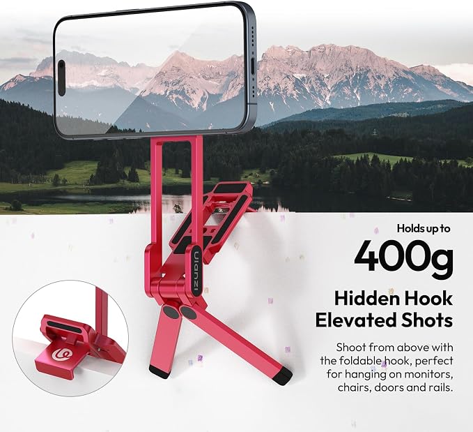 ULANZI MA38 Magnetic Phone Tripod for iPhone, Portable Phone Holder Red | Portable Phone Tripod for Magsafe w Foldable Hook Double-Sided 1/4'' Screw for Travel Vlog Selfie iPhone 17/16/15/14/13 - Image 4