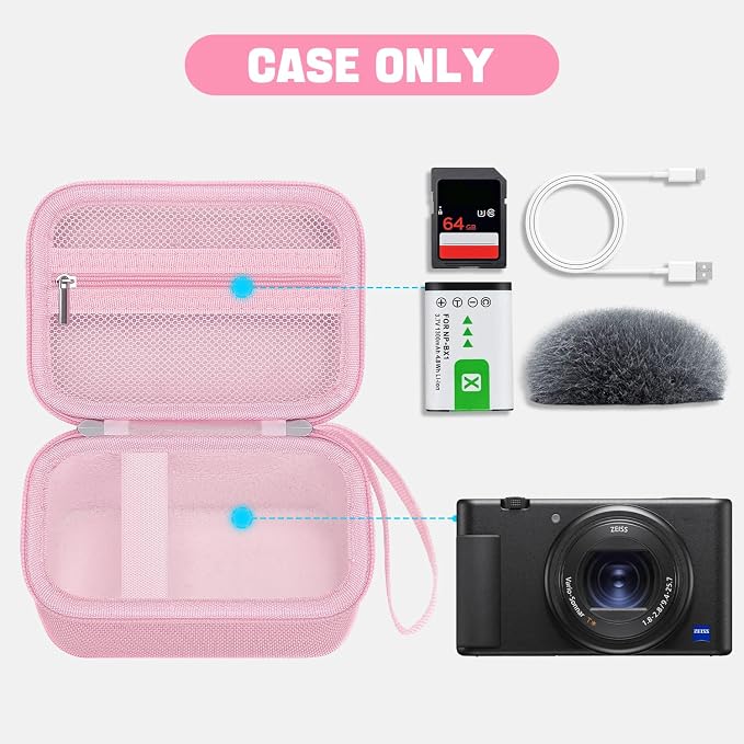 Hard Camera Case for Sony ZV-1/ ZV-1F/ ZV-1 II Digital Vlog Camera, Pink | Protective Carrying Bag, Shockproof EVA Shell, Accessory Storage Zip Pocket, Compact Portable, Travel & Photography Use - Image 2