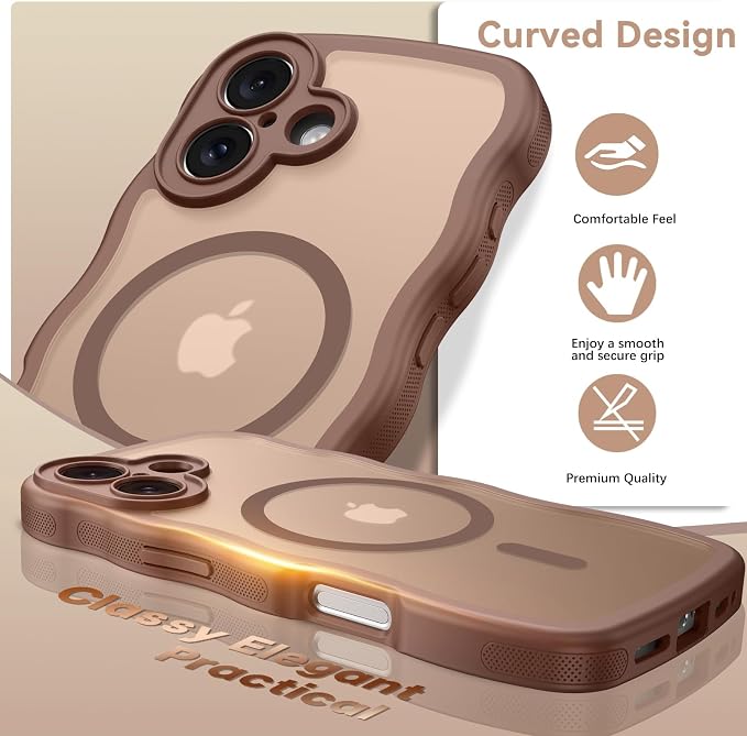 BENTOBEN Magnetic for iPhone 16 Case, Cute Wavy [Full Camera Protection][Compatible with MagSafe] Matte Anti-Slip Bumper Women Girls Boys Protective Cover for iPhone 16 6.1", Desert Titanium - Image 4