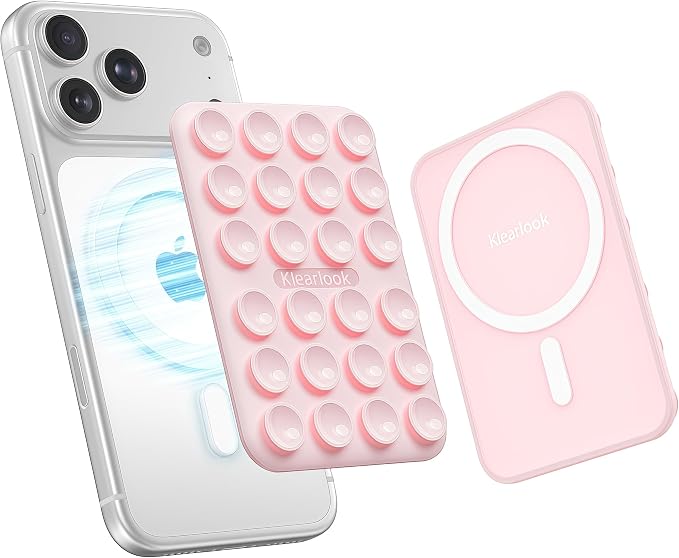 Klearlook Magnetic Suction Phone Mount for MagSafe Case, Light Pink | Silicone Sticky Phone Grip Holder for iPhone 16/15/14/13/12 Series, Removable Hands-Free Video/Selfie, Women Teen Gift by KlearlookMaximizedClarity