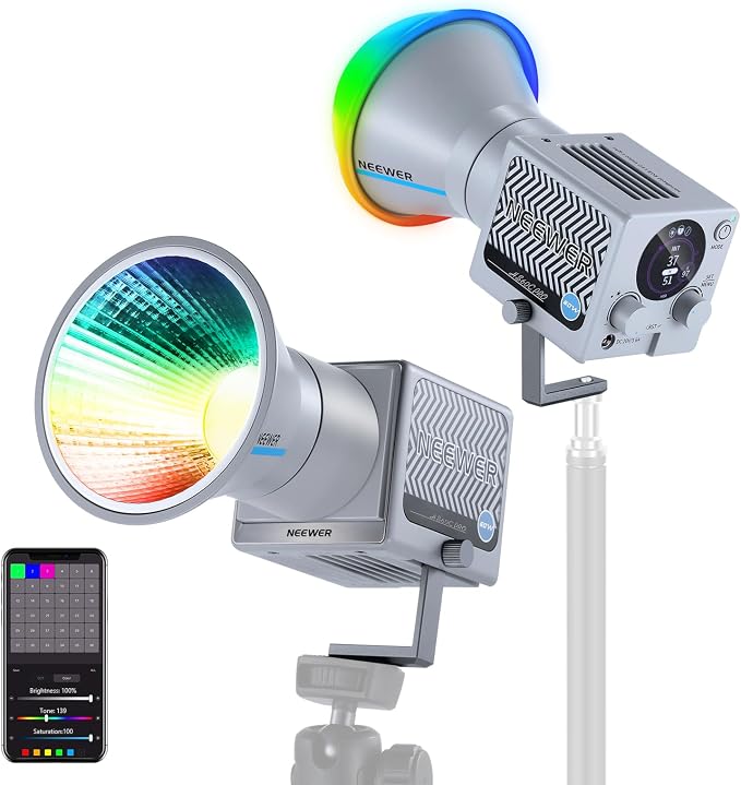 NEEWER HS60C Pro 60W Portable RGB LED Video Light, APP DMX/Panel Control/Custom Effects/Light Group 8700Lx/1m 2700-6500K CRI97+ COB Continuous Output Lighting for Video Recording Studio Photography by Neewer