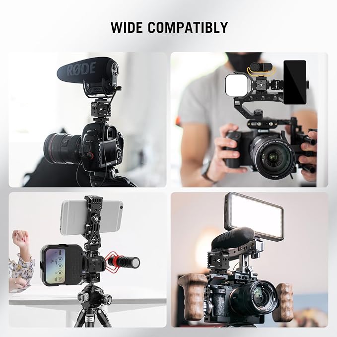 Triple Cold Shoe Mount with 1/4" Thread, Aluminum Camera Hot Shoe Extension Bracket with 3 Port Cold Shoe Mounts for LED Video Light Monitor Microphone Camera Cage (62011) - Image 9