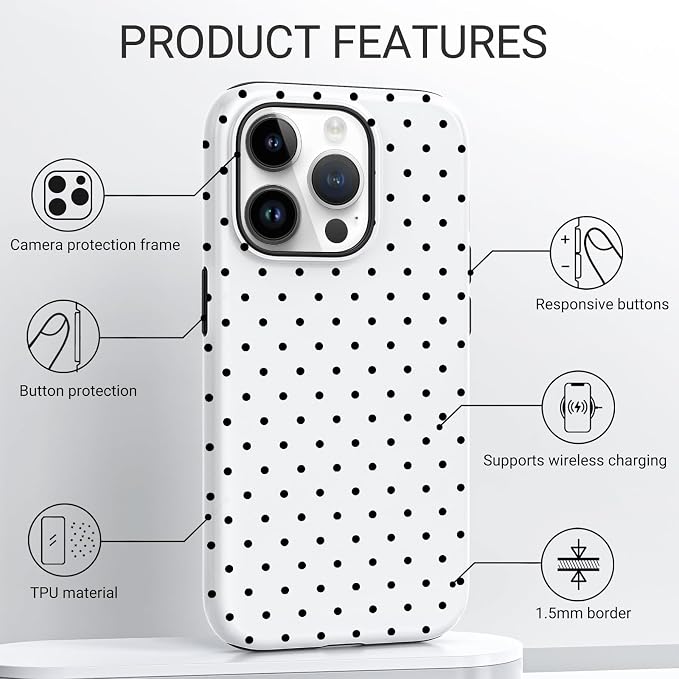 TPU Phone Case for iPhone 14 Pro, MagSafe Wireless Charging Compatible, Shockproof Slim Fit Protective Cover with Anti-Yellowing & Raised Camera Protection (Polka dot 8, iPhone 14 Pro) - Image 4
