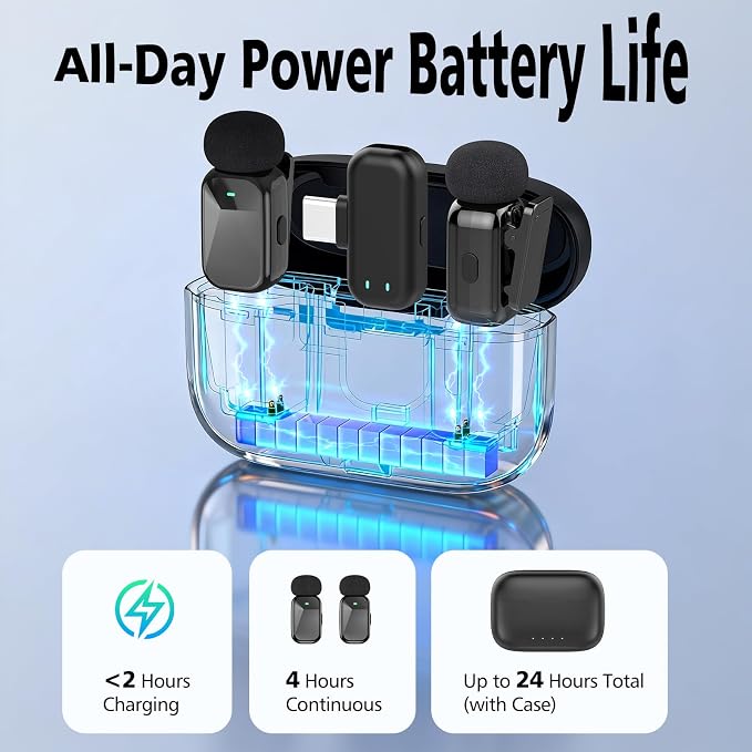 HEHOTTC Mini Wireless Lavalier Microphones for iPhone 15/16/17 & Android, 30H Battery Life with Charging Case, Lapel Microphone Wireless for Video Recording Vlogging - Image 4