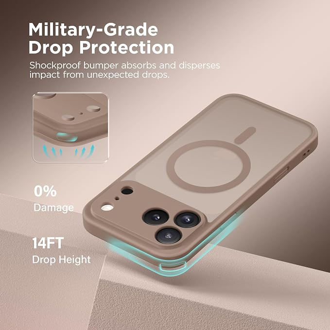 CAPRARO for iPhone 17 Pro Max Case, Compatible with MagSafe | Upgraded [Full Camera Protection] Protective Translucent Matte Women Girl Magnetic Phone Case Cover, Withered Brown - Image 6