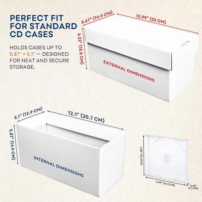 CD Storage Box, CD Case Holder, Cardboard Disc Organizer Box with Lids, 4 Packs - Image 2