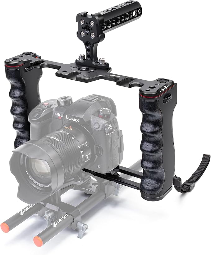 Zeadio Camera Video Rig Cage, Aluminum Filmmaking Movie Making Kit with Top Handle & Arca Type Base, Compatible with All DSLR Camera and Camcorder by Zeadio