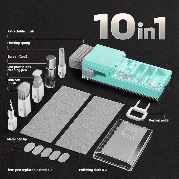 All-in-1 Keyboard Cleaner Laptop Cleaning Kit,Computer Screen-Safe Tools | MacBook iPad iPhone,Electronics Brush Tool for PC Camera Lens Earbuds,Deep Cleaning Spray Cloth, High-Density Soft Brush - Image 7