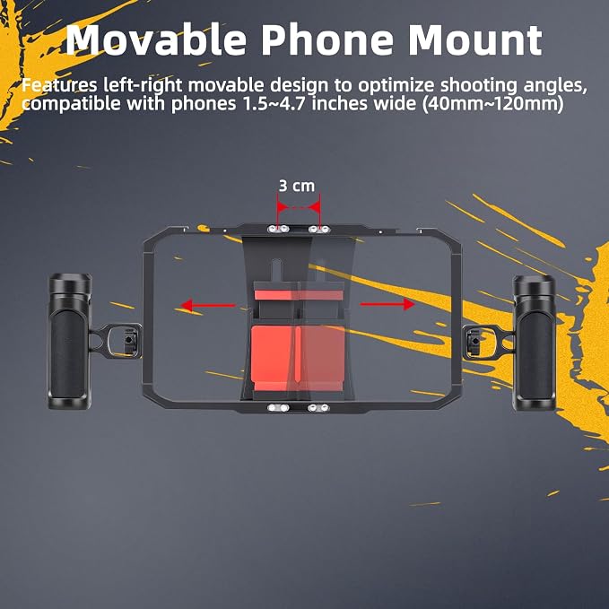 Zeadio Smartphone Video Rig, Phone Cage with Adjustable Dual Handles & Movable Mount, 8 Cold Shoes & 26 1/4" Thread Holes, Filmmaking Stabilizer for All Smartphones, Vlogging YouTube Tiktok Recording - Image 6