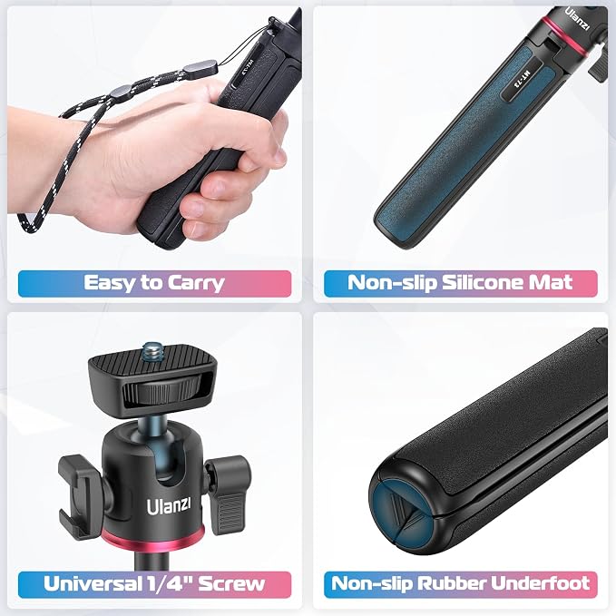 ULANZI MT-73 Extension Pole Tripod, Mini Selfie Stick Tripod Stand Handle Grip for Webcam Canon G7X Mark III Sony ZV-1 RX100 VII A6400 A6600 Cameras Vlogging | with Cold Shoe, Selfie Stick Tripod Handle Grip for iPhone/Android Sony/Canon/Nikon/Fujifilm... - Image 7