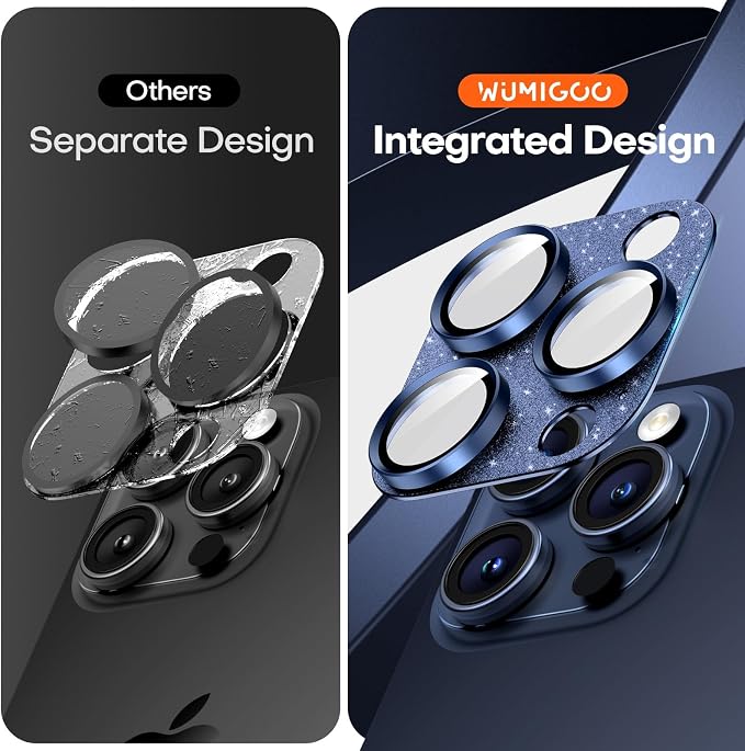 Camera Lens Protector for iPhone 16/15/14 Pro Max & 16/15/14 Pro | Glitter Blue, Aluminum Alloy, 9H+ Glass Camera Cover, Nano Reinforced Adhesive, Anti-Drop, Anti-Scratch, Case Friendly - Image 2