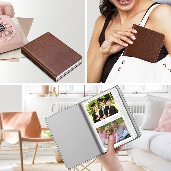 Fintie Photo Album for 3.5x4.25 Inch Polaroid Films, 64 Pockets | For Fujifilm Instax Wide Films, Polaroid Now+, Flip I-Type 600 Sx-70 Photos, Small Wallet Album, Memory Book, Vintage Brown - Image 5