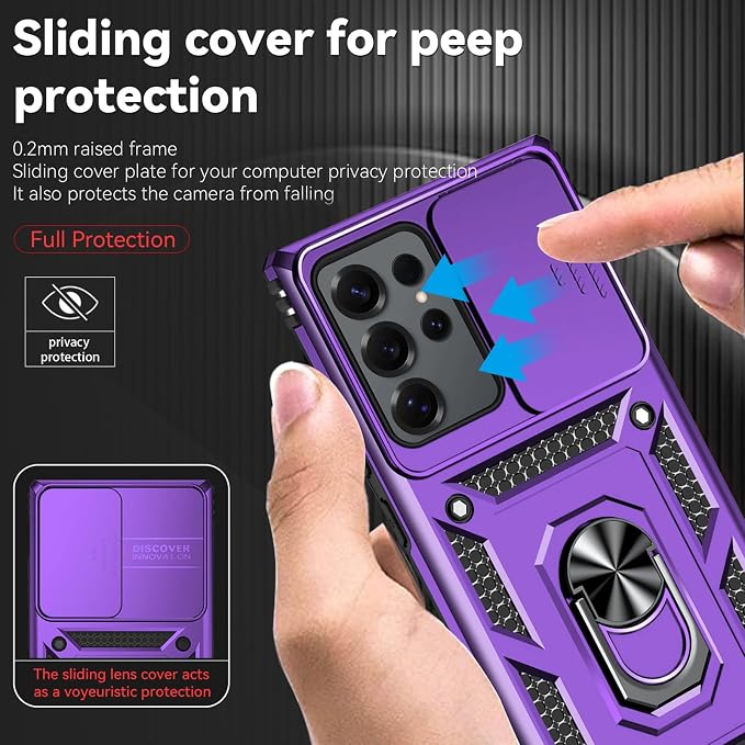 HNHYGETE for Samsung Galaxy S25 Ultra Case with Screen Protector: [Military Grade 20ft. Drop Tested] Slide Camera Cover Ring Shockproof Protective Phone Case for - Galaxy S25 Ultra (Purple) - Image 4