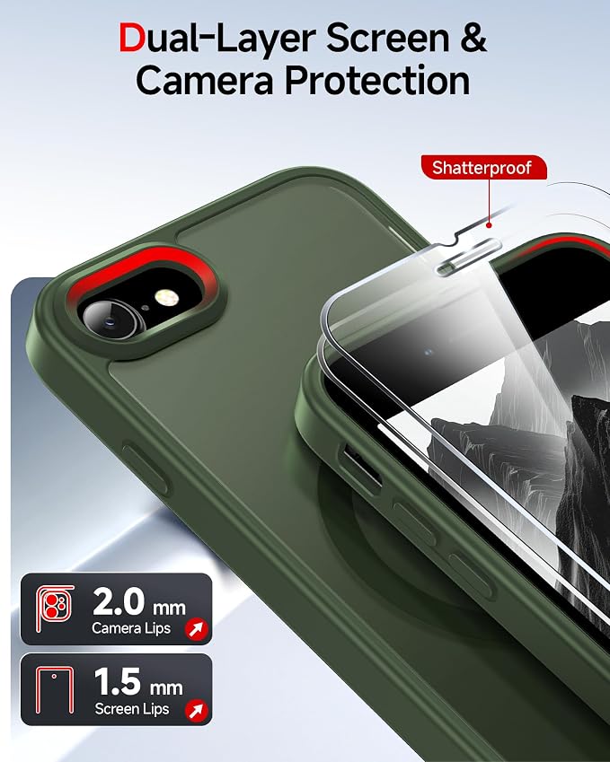 LeYi for iPhone SE Case Green 2022 (3rd Generation)/2020 (2nd) iPhone-8/7 Cases[ Screen Protector X2+ Camera Cover X2] i Phone SE3 SE2 Gen for MagSafe Magnetic Slim Cover iPhone8/7 SE 3/2, Green - Image 2