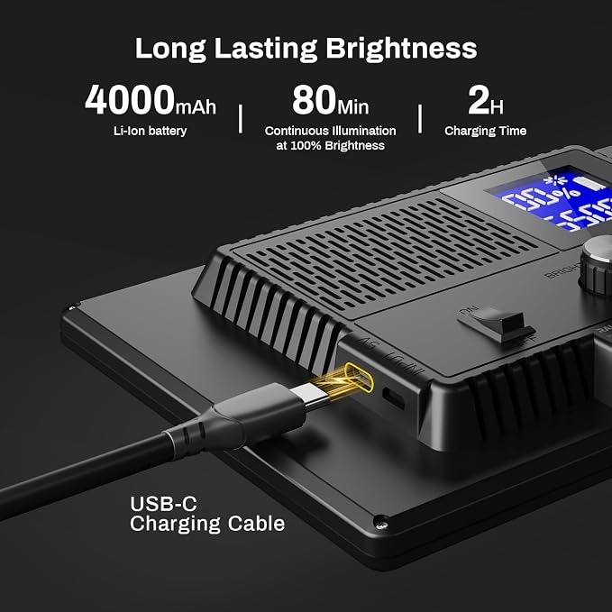 9" LED Video Light, 2500K-6500K Camera Light with Desk Stand | Type C USB Ports CRI 95+ Photo Lights with 4000mah Battery for Video Conference Recording, Indoor Photography, Live Streaming - Image 3