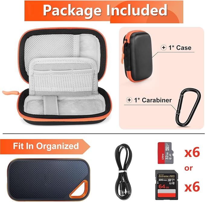 Hard Case for SanDisk Extreme Pro/SanDisk Extreme Portable External SSD 500GB 1TB 2TB 4TB 8TB, Travel Case for External Solid State Drive USB Cable, Protective Cover Storage Bag Fit Memory Card SD - Image 3