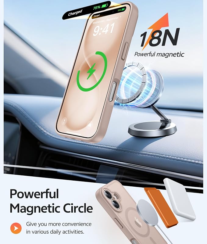 FNTCASE for iPhone 16 Plus Case, Fit for Magsafe, Screen Protector | Full Camera Protection, Translucent Matte, 14FT Military Grade Drop Proof, Shockproof Protective Phone Cover, Desert Gold - Image 3