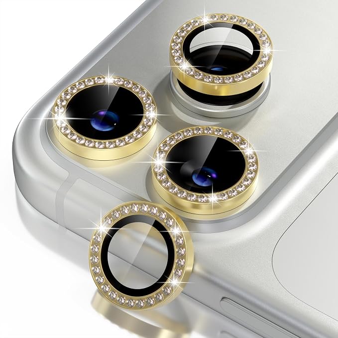 Misea Compatible for iPhone 17 Pro/iPhone 17 Pro Max Camera Lens Protector | 9H Tempered Glass Ultra HD Bling Camera Screen Protector Cover Metal Individual Ring Decoration Accessories, Gold Diamond by Misea