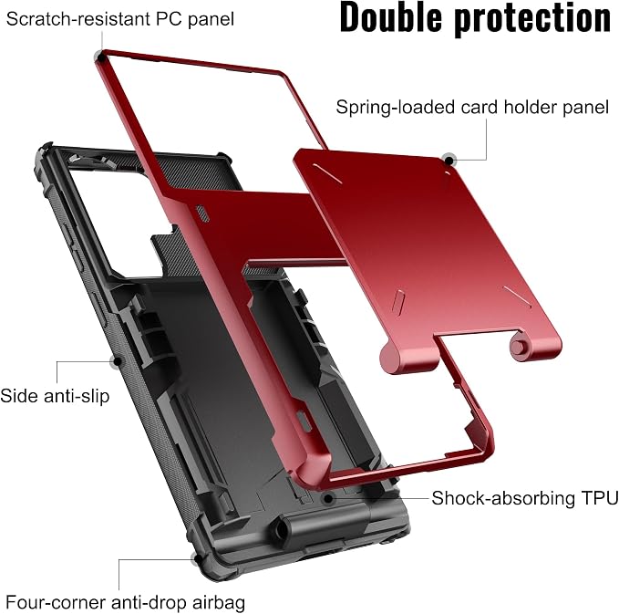 Foluu Wallet Case for Samsung Galaxy S26 Ultra with Card Holder, 5 Credit Hidden Card Slot Flip Cover Dual Layer Protective Hard PC Back & Soft TPU Bumper Case for Galaxy S26 Ultra 2026 (Red) - Image 3