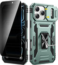 VEGO for iPhone 17 Pro Case with Privacy Screen Protector Light Green | Slide Camera Cover & Ring Kickstand Military Grade Heavy Duty Protection Cover for iPhone 17 Pro 5G 6.3 Inch - Light Green by VEGO