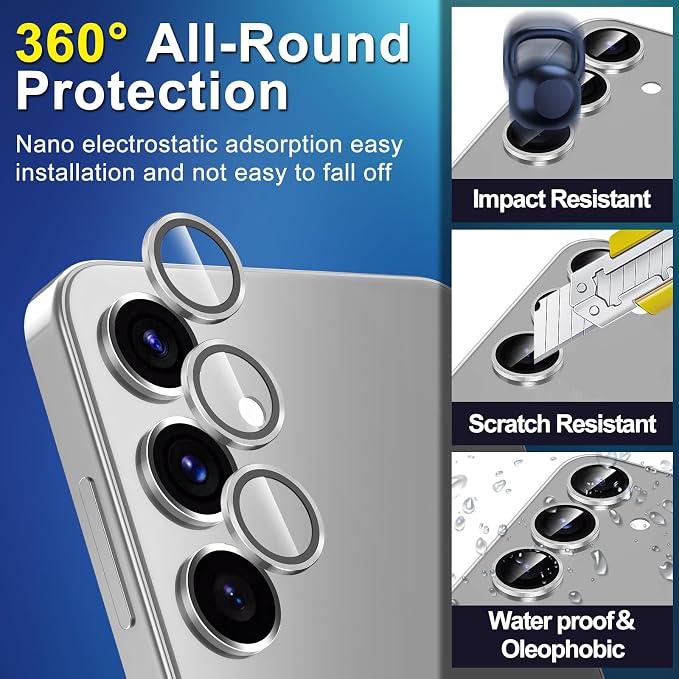 for Samsung Galaxy S25 Plus Camera Lens Protector, Individual Metal Ring Tempered Glass Lens Cover, [Strong Adsorption] Scratch Resistant Ultra-Thin HD Clear Lens Cover, 1 Set-Silvery - Image 3