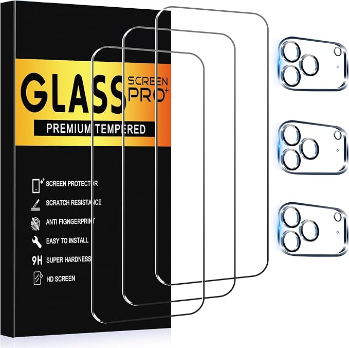 3+3 Pack Glass Screen Protector for iPhone 17 Pro, 6.3 inch | Camera Lens Protector, HD Clear Tempered Glass Film, Anti-Scratch, Bubble Free, Case-friendly by AVOAR