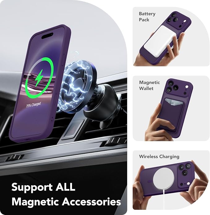 CAPRARO for iPhone 17 Pro Max Case, Compatible with MagSafe | Upgraded [Full Camera Protection] Protective Translucent Matte Women Girl Magnetic Phone Case Cover, Deep Purple - Image 3