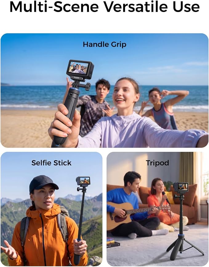 TELESIN 0.1s Auto Open Mini Selfie Stick Tripod for All Action Camera | 65cm/25.5in Tripod for DJI Osmo Action 6 5 Pro 4 3 Nano Pocket 4 3 GoPro HERO 13 12 Black Insta360 Luna Ultra X5 X4 Xtra Edge - Image 8