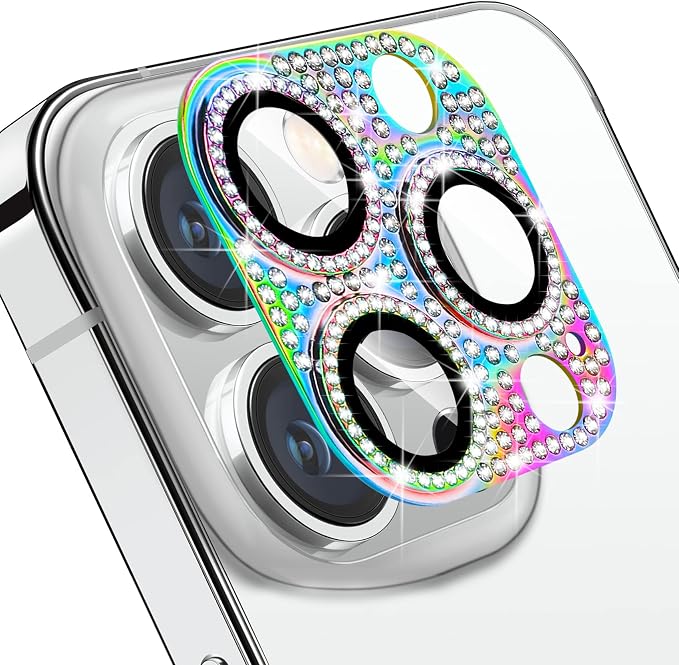 for iPhone 14 Pro and iPhone 14 Pro Max Camera Lens Protector, Bling 3D Rhinestone Sparkle Diamond 9H Tempered Glass Camera Cover Anti Scratch Shockproof Lens Screen Full Protective Cover by Hsefo