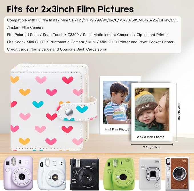 Ruibytree 52-Pocket Small Photo Album for 2x3 Pictures, Spine White, 1 Pack | Pocket-Size, PU Leather Cover, Snap Closure, Acid-Free Pages, Fits Polaroid 2x3 Photos, Kodak Mini Prints & ZINK Photos - Image 2