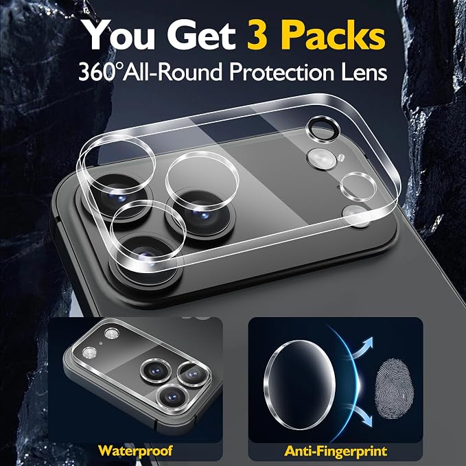 3PCS Rear Back Camera Lens Protector Tempered Glass for iPhone 17 Pro - HD Clear Full Coverage Guard [Not for iPhone 17 Pro Max] - Image 3