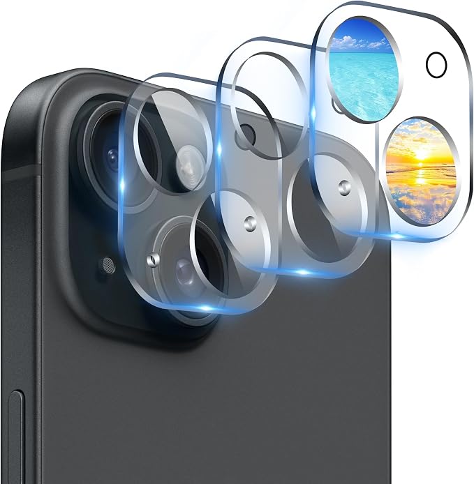 Camera Lens Protector (3 Pack) Compatible with iPhone 15 & iPhone 15 Plus Camera Lens Cover Protection, 9H Tempered Glass, HD Clear Anti-Scratch [Night Shooting Mode] by AIYEENDirect