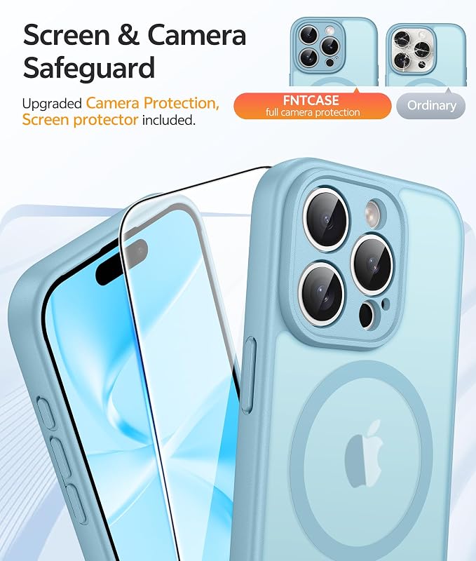 FNTCASE for iPhone 15 Pro Max Case, Fit for Magsafe, Glass Screen Protector | Full Camera Protection, Translucent Matte, 14FT Military Grade Drop Proof, Shockproof Protective Phone Cover, Teal - Image 4
