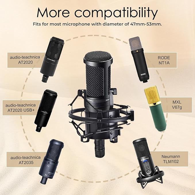 Lukvcoe Microphone Shock Mount & Clip Holder for Condenser Mics 47-53mm, Black - Image 2