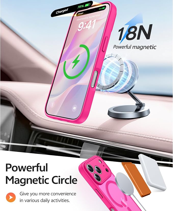 FNTCASE for iPhone 17 Pro Case, Fit for Magsafe, Screen Protector, Hot Pink | Full Camera Protection, Translucent Matte, 14FT Military Grade Drop Proof, Shockproof Protective Phone Cover - Image 3