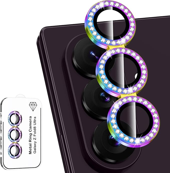 for Samsung Galaxy Z Fold 8 Ultra Camera Lens Protector, Individual Metal Ring Tempered Glass Lens Cover, [Strong Adsorption] Scratch Resistant Ultra-Thin HD Clear Lens Cover, 1 Set-Colorful Diamond by Btscase