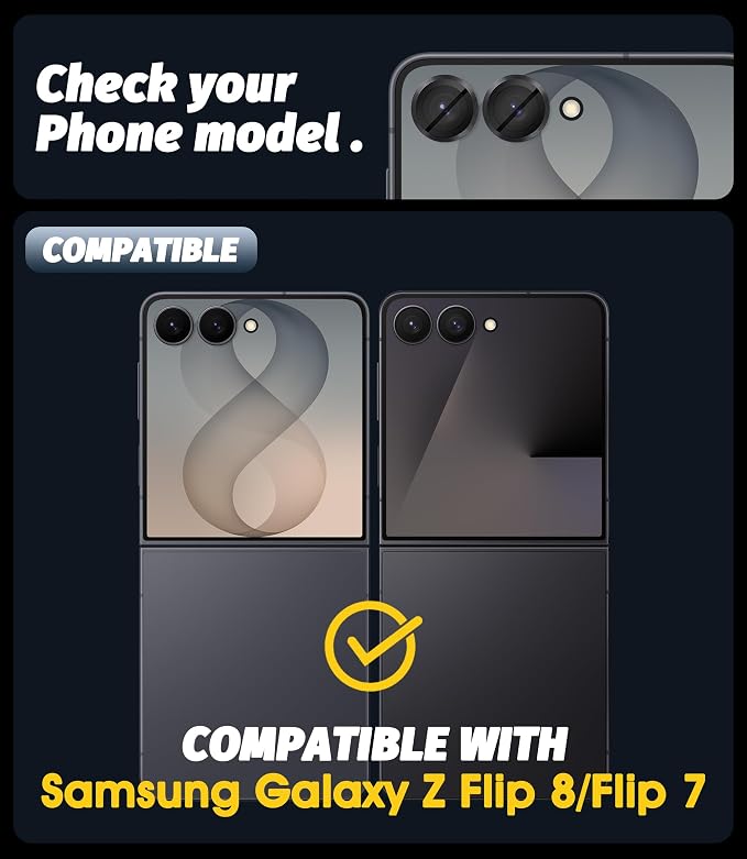 Orzero (2 Sets Camera Lens Protector for Samsung Galaxy Z Flip 8/Flip 7, [EZ Install] [Case-Friendly] 9H Tempered Glass CD Pattern Lens Cover, Military-Grade Shockproof, HD Clarity Anti-Glare - Gray - Image 2