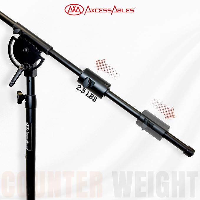 AxcessAbles AXCMB-T Heavy Duty Microphone Boom Stand with Weighted Tripod Base | 80.5-inch Height Overhead Mic Stand | 65.5-Inch Boom Arm Stand | Shotgun Video Mic Stand | All Metal Construction - Image 5