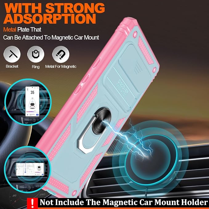 for Google Pixel 6 Pro Case with Slide Camera Cover & Screen Protector (2 PCS), Pixel 6 Pro Case Build in 360° Rotating Ring Kickstand, Military Grade Protective Case for Google 6 Pro Case, Green+Pink - Image 6