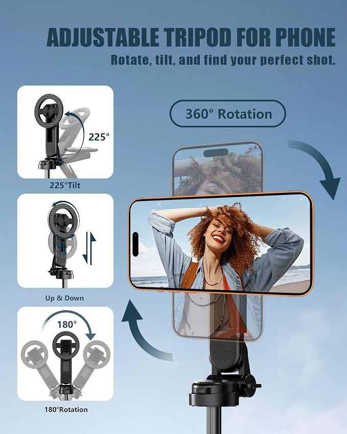 Tripod for iPhone, 3-in-1 Magnetic Pocket Selfie Stick Tripod with Remote, 360° Rotation Portable Cell Phone Tripod Stand, Extendable Mini Tripod for iPhone Magsafe (Magnetic Mount) - Image 4