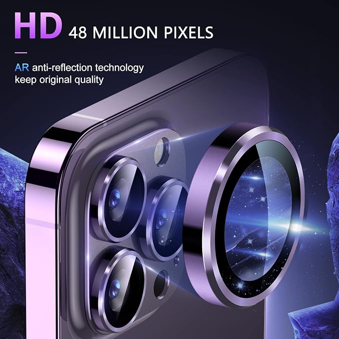 Uyiton for iPhone 14 Pro/iPhone 14 Pro Max Camera Lens Protector | Drop Protection 9H Tempered Glass Camera Cover screen Metal Ring Case Friendly Scratch Resistant - Matte Purple - Image 3