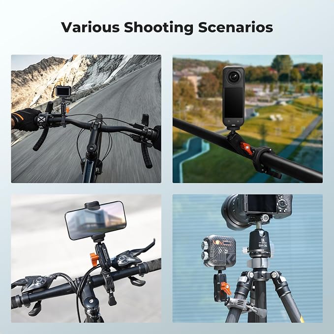 K&F CONCEPT Handlebar Bike Mount with 360° Dual Ball Head, Camera Clamp | Mount Compatible with Hero 13/12/11/10, Osmo Action 6 5 4 Pro, 360 X5 X4 and Smartphones, MS70 - Image 6