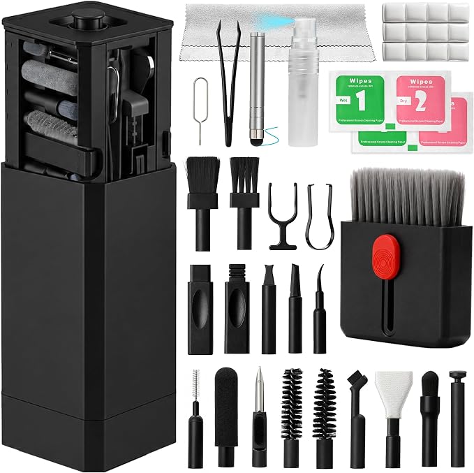 Upgrade Phone Cleaning Kit 47PCS, iPhone Cleaning Kit, Airbud AirPods Cleaning Kit, Keyboard, Charging Port Cleaner for Apple Lightning/Android USB-C - Includes Putty, Cloth & Wipes (Black) by HISSIMO